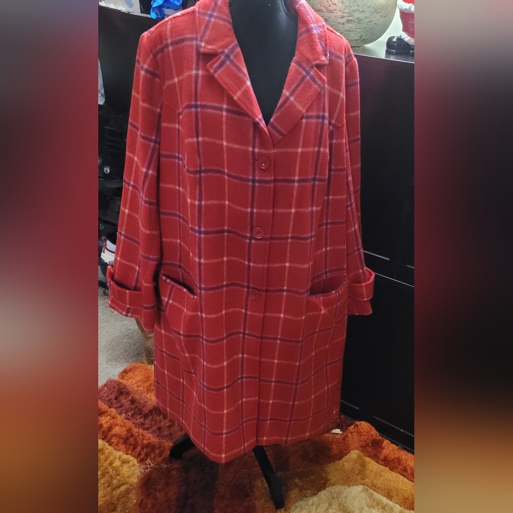 Isaac Mizrahi Red/Blue Plaid Notch Collar Coat 3x